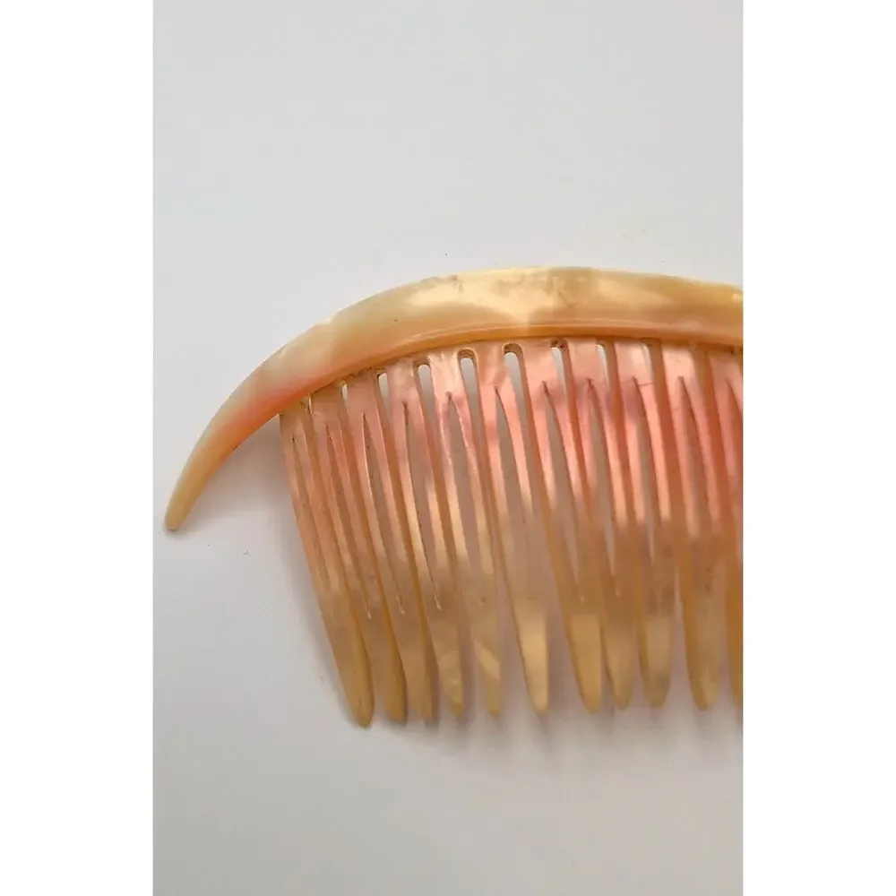 1950s Vintage French NO‑FLAM Hair Comb Amber Tortoiseshell Retro Updo Hair Clip